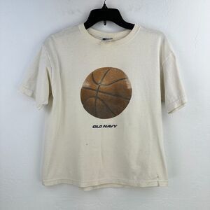 Vintage Old Navy Kids S-M White Cotton Basketball Graphic Print Short Sleeve Tee